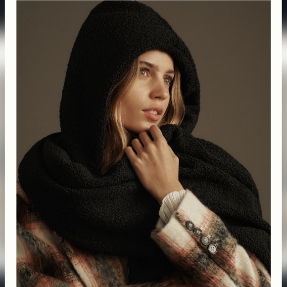 Anthropologie Cozy Boucle Hood Scarf - black - Picture 2 of 10